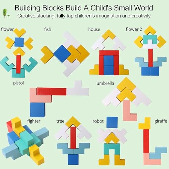 WOODEN TANGRAM PUZZLE FOR KIDS | MONTESSORI PATTERN BLOCKS & GEOMETRIC SHAPES SET | STEM BRAIN TEASER & LOGIC GAME | 3D COLORFUL WOODEN BLOCKS PUZZLE TOY PRESCHOOL BOYS GIRLS AGE 3-7 - Image 3
